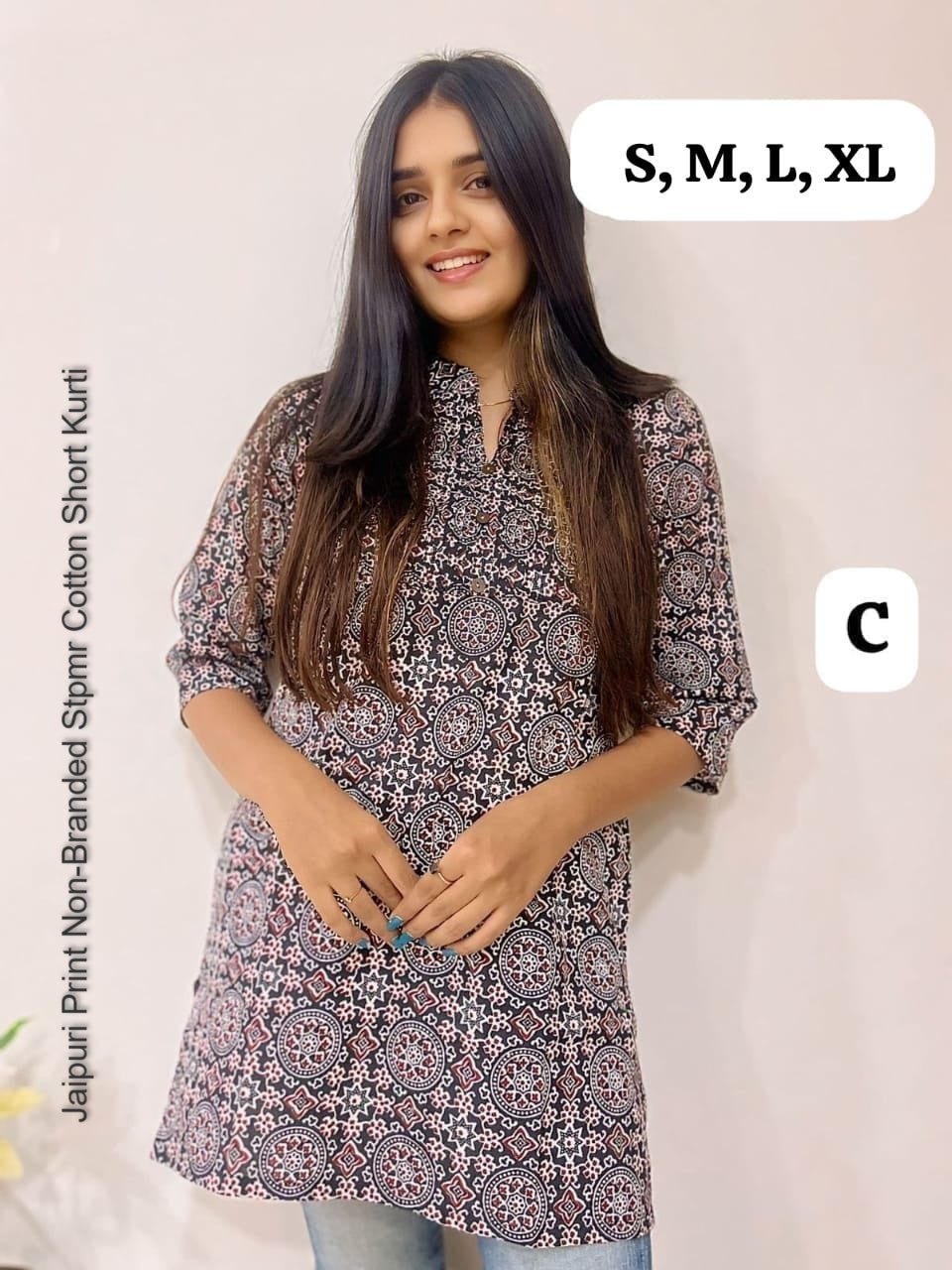 Jaipuri Print Non-Branded Stpmr Cotton Short Kurti