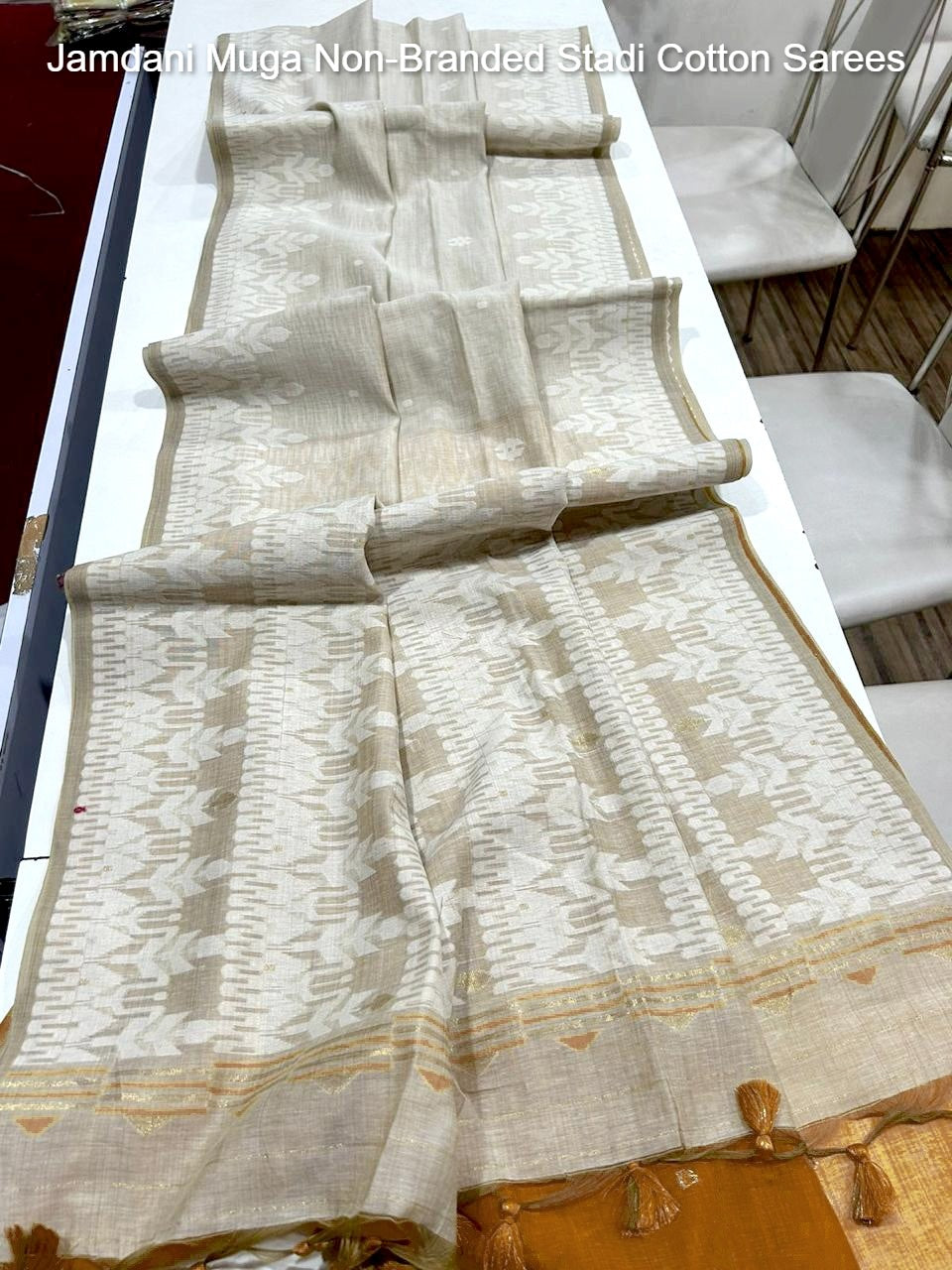 Jamdani Muga Non-Branded Stadi Cotton Sarees
