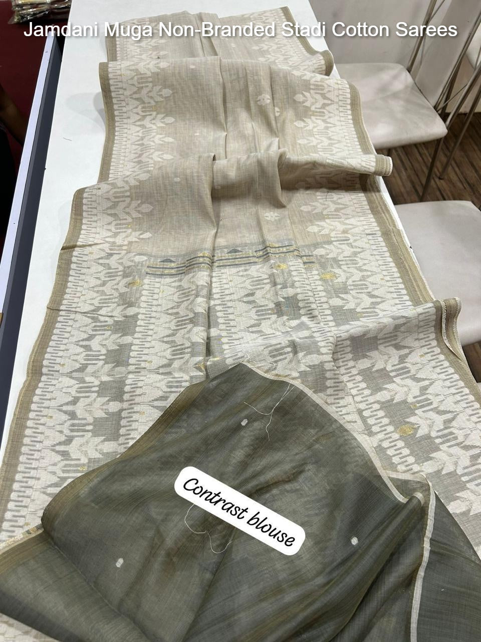 Jamdani Muga Non-Branded Stadi Cotton Sarees