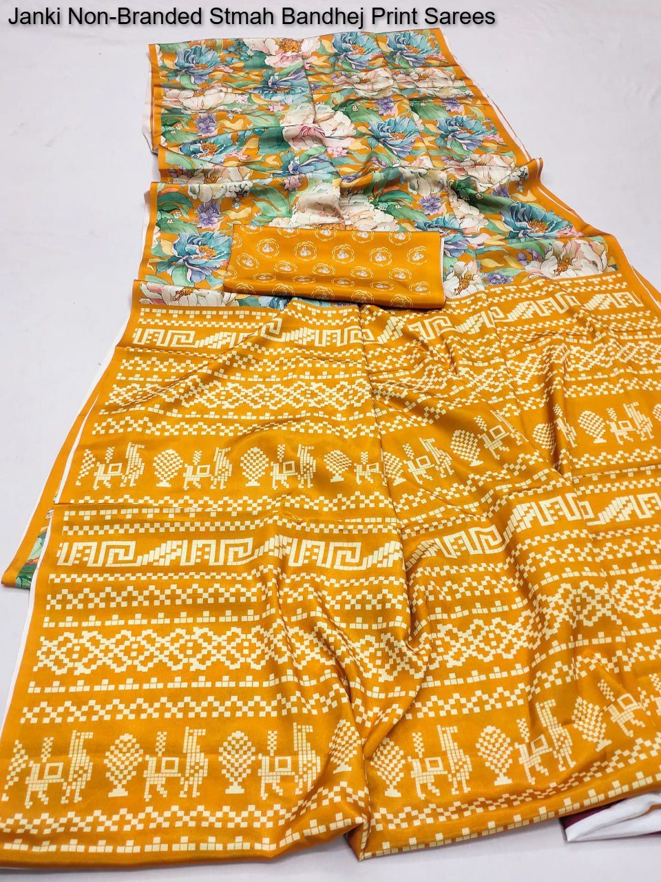 Janki Non-Branded Stmah Bandhej Print Sarees