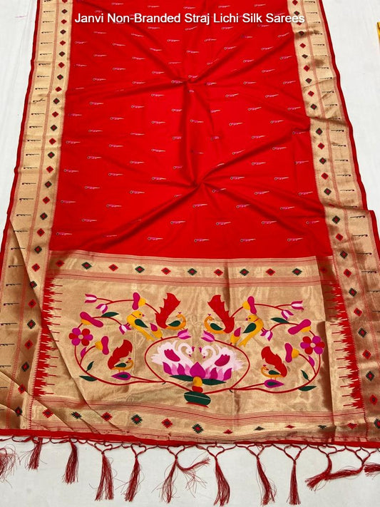 Janvi Non-Branded Straj Lichi Silk Sarees