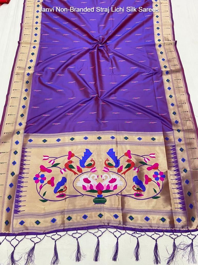 Janvi Non-Branded Straj Lichi Silk Sarees