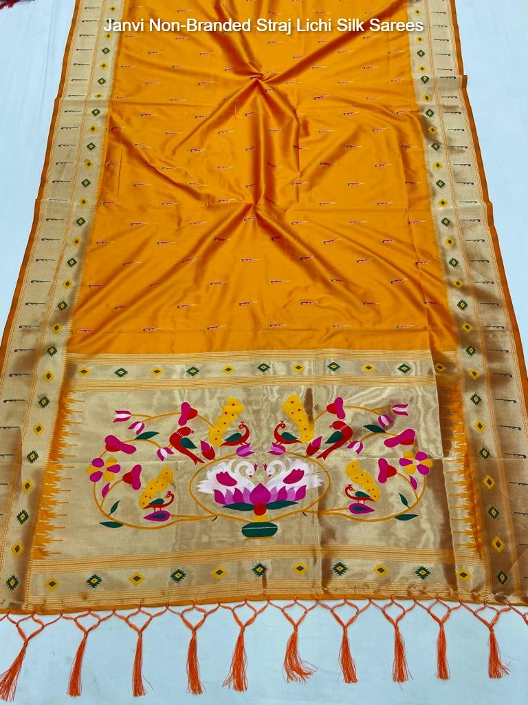 Janvi Non-Branded Straj Lichi Silk Sarees