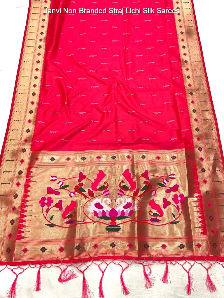 Janvi Non-Branded Straj Lichi Silk Sarees