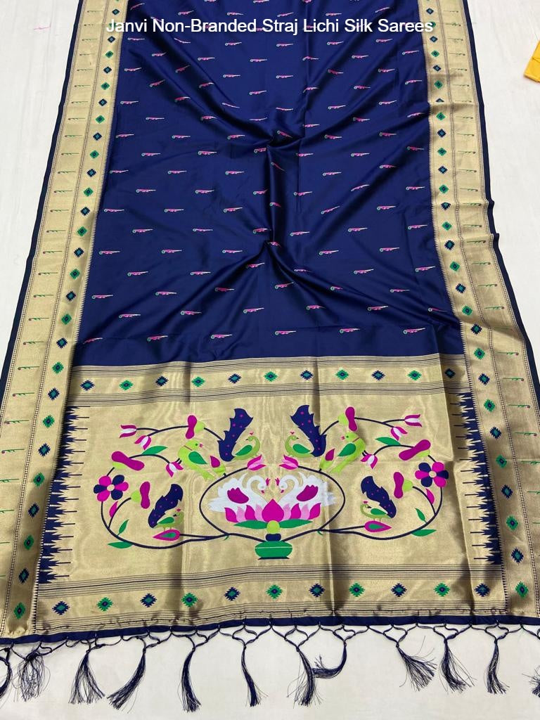Janvi Non-Branded Straj Lichi Silk Sarees