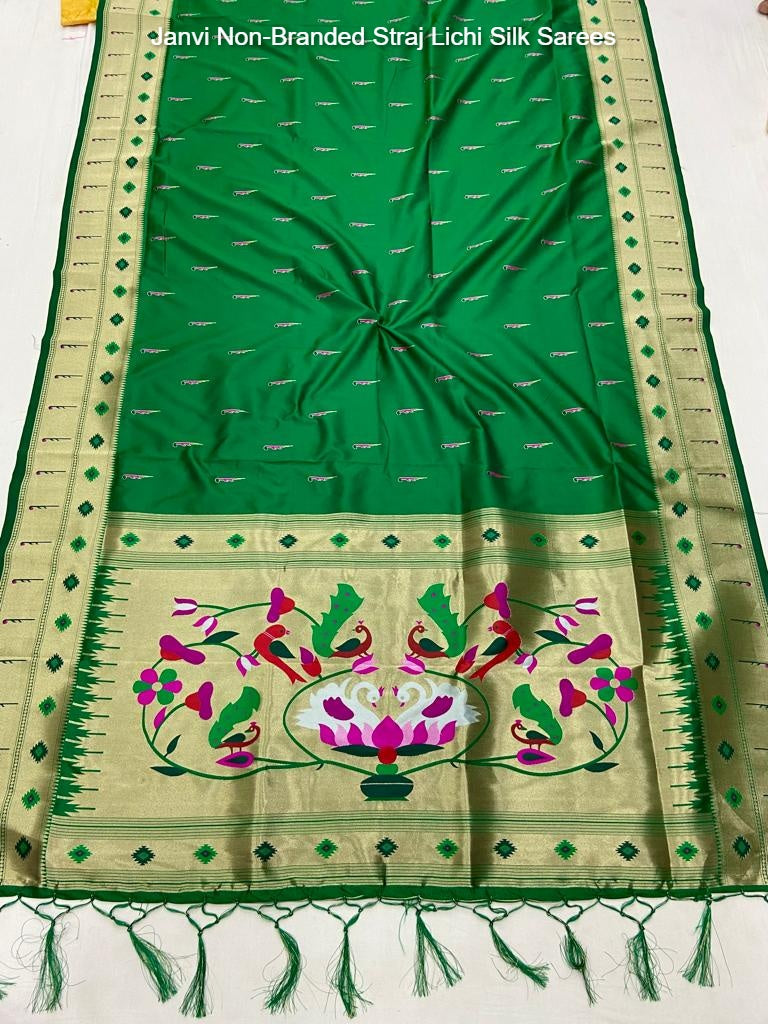 Janvi Non-Branded Straj Lichi Silk Sarees