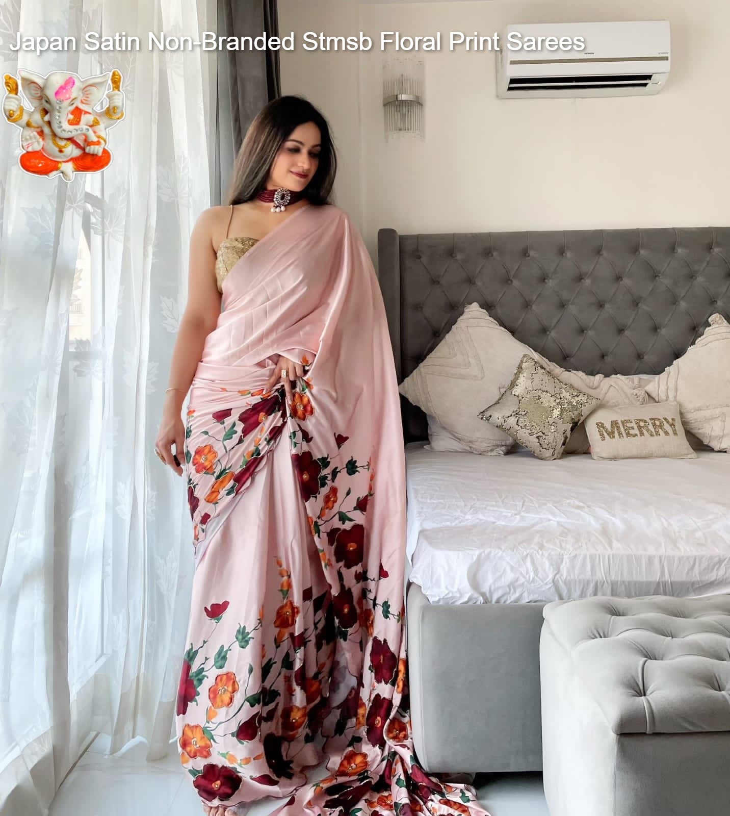 Japan Satin Non-Branded Stmsb Floral Print Sarees