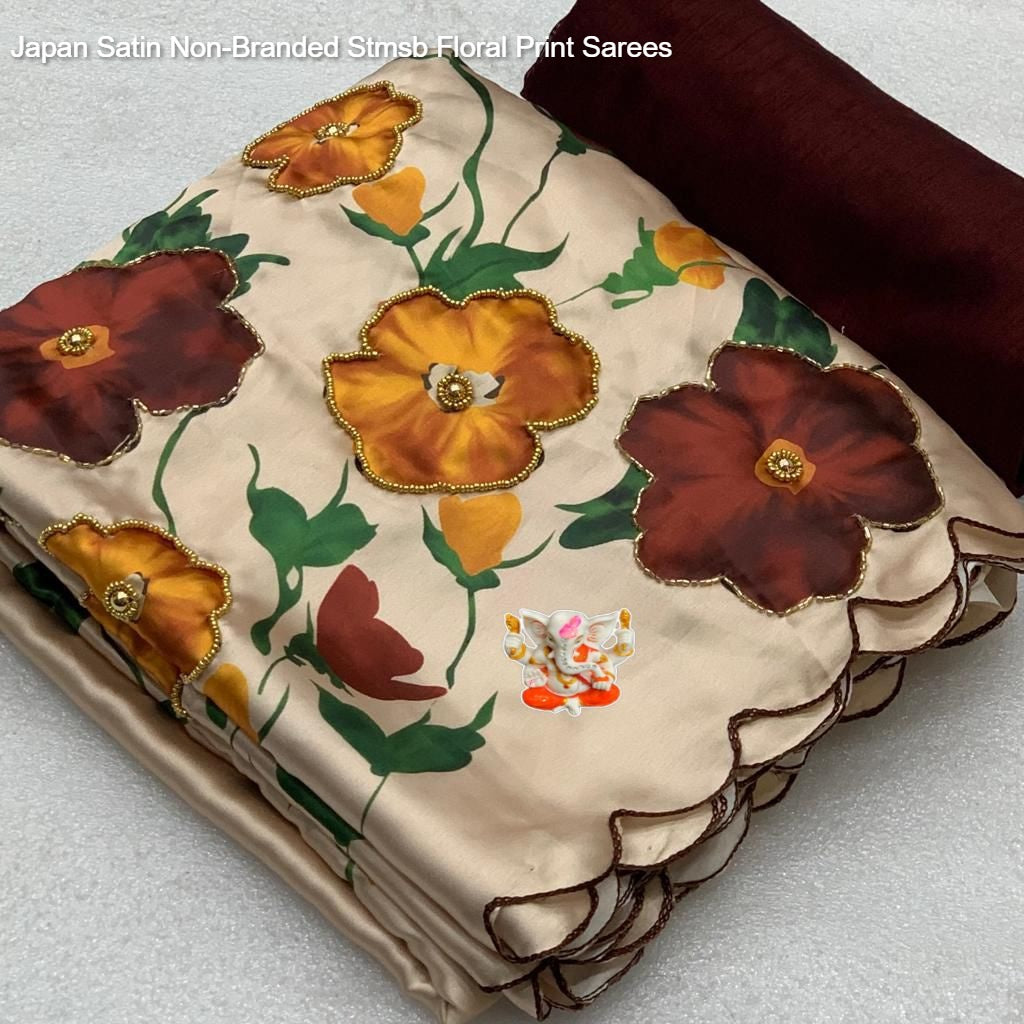 Japan Satin Non-Branded Stmsb Floral Print Sarees