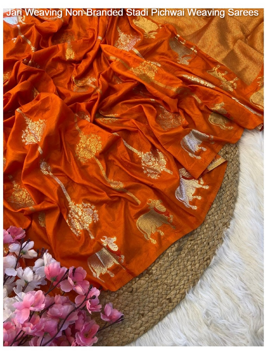 Jari Weaving Non-Branded Stadi Pichwai Weaving Sarees