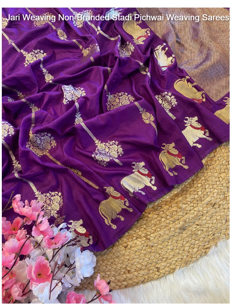 Jari Weaving Non-Branded Stadi Pichwai Weaving Sarees