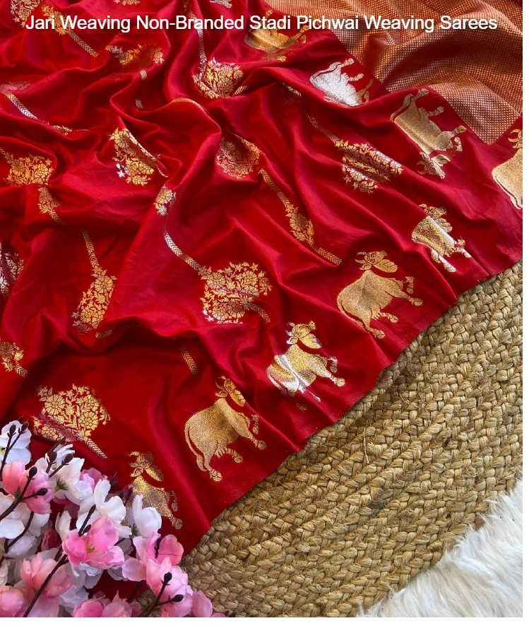 Jari Weaving Non-Branded Stadi Pichwai Weaving Sarees