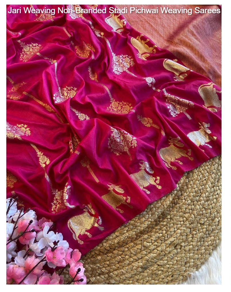 Jari Weaving Non-Branded Stadi Pichwai Weaving Sarees