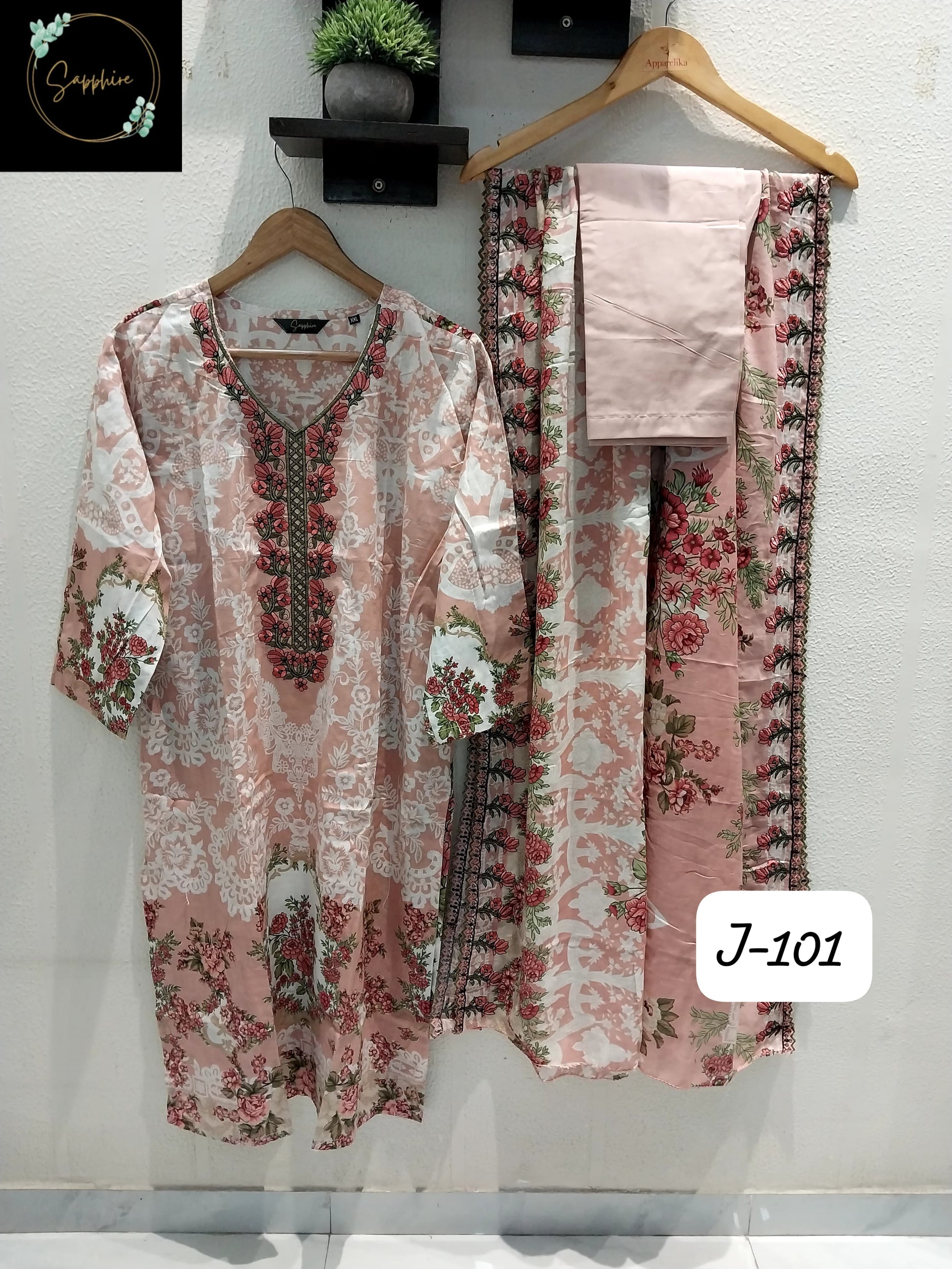 Jazmin Vol 101 Peach Sapphire Lawn Cotton Pakistani Readymade Suits