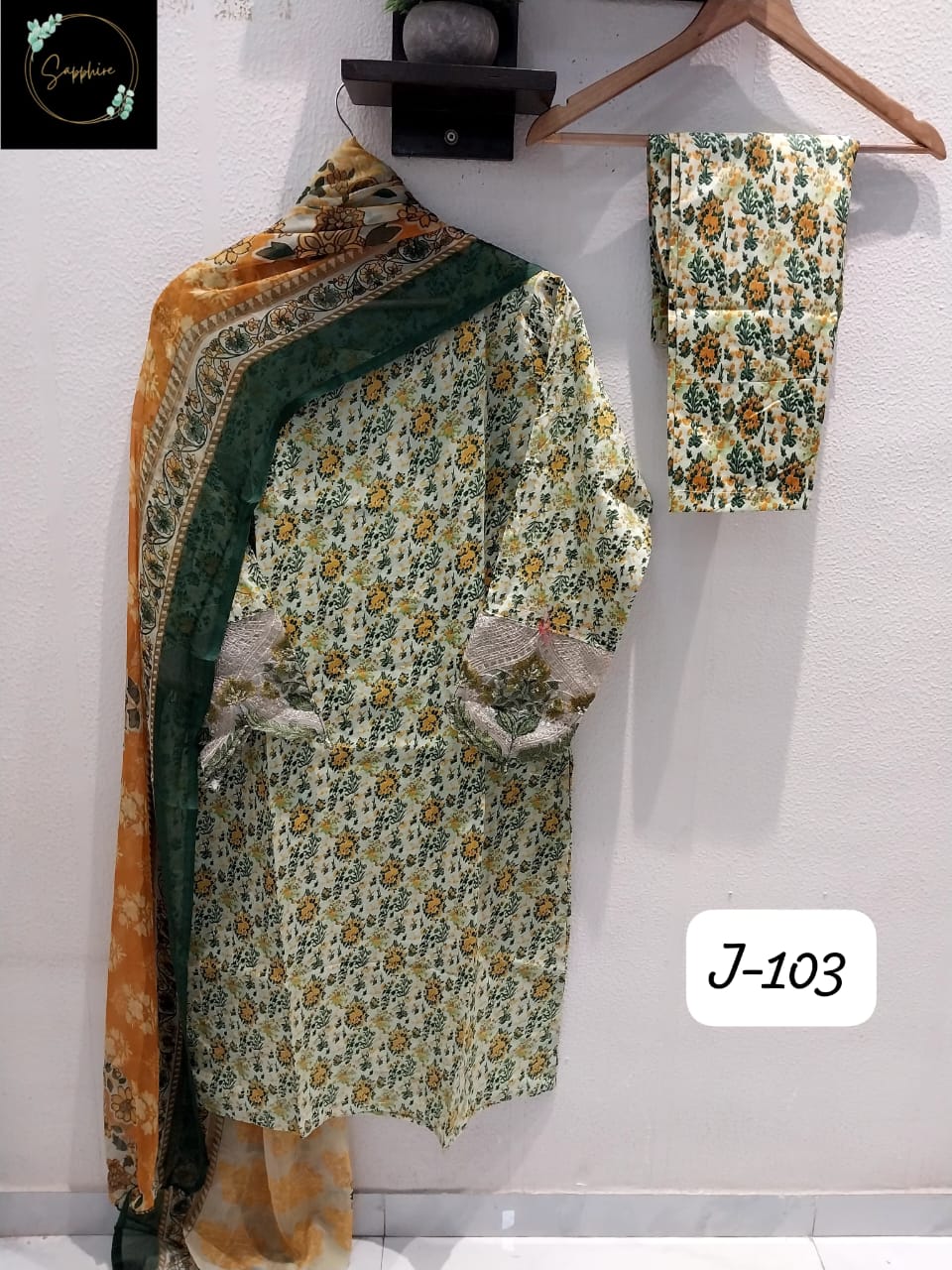 Jazmin Vol 103 Mehndi Sapphire Lawn Cotton Pakistani Readymade Suits