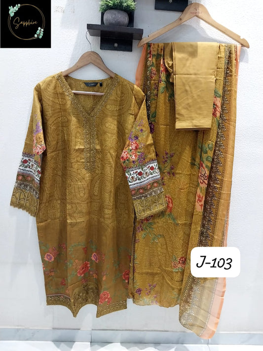 Jazmin Vol 103 Yellow Sapphire Lawn Cotton Pakistani Readymade Suits