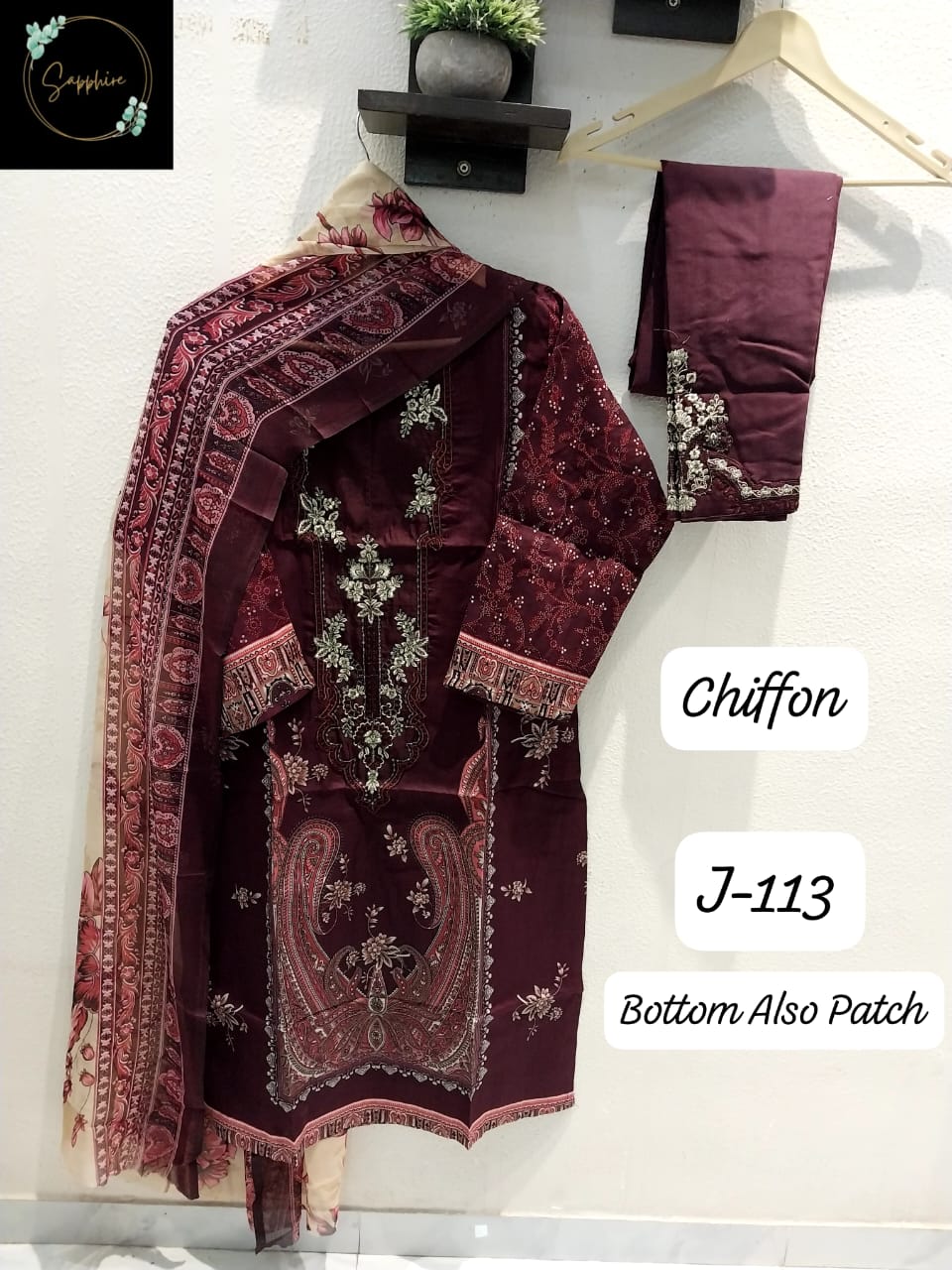 Jazmin Vol 113 Maroon Sapphire Patch Work Pakistani Readymade Suits
