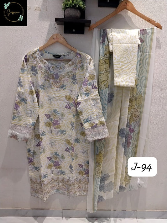 Jazmin Vol 94 Off White Sapphire Lawn Cotton Pakistani Readymade Suits