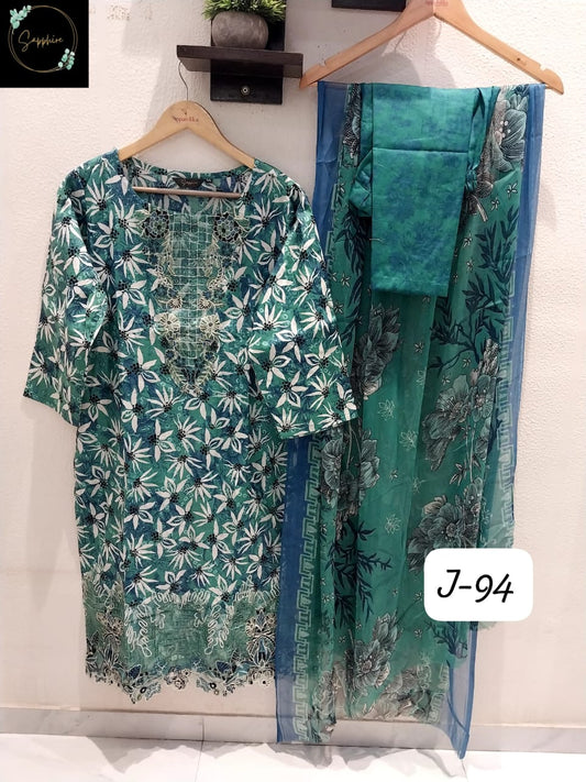 Jazmin Vol 94 Valley Green Sapphire Lawn Cotton Pakistani Readymade Suits