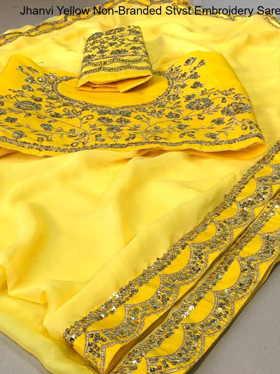 Jhanvi Yellow Non-Branded Stvst Embroidery Sarees