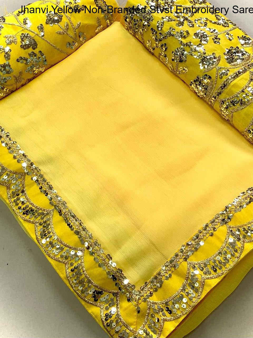 Jhanvi Yellow Non-Branded Stvst Embroidery Sarees