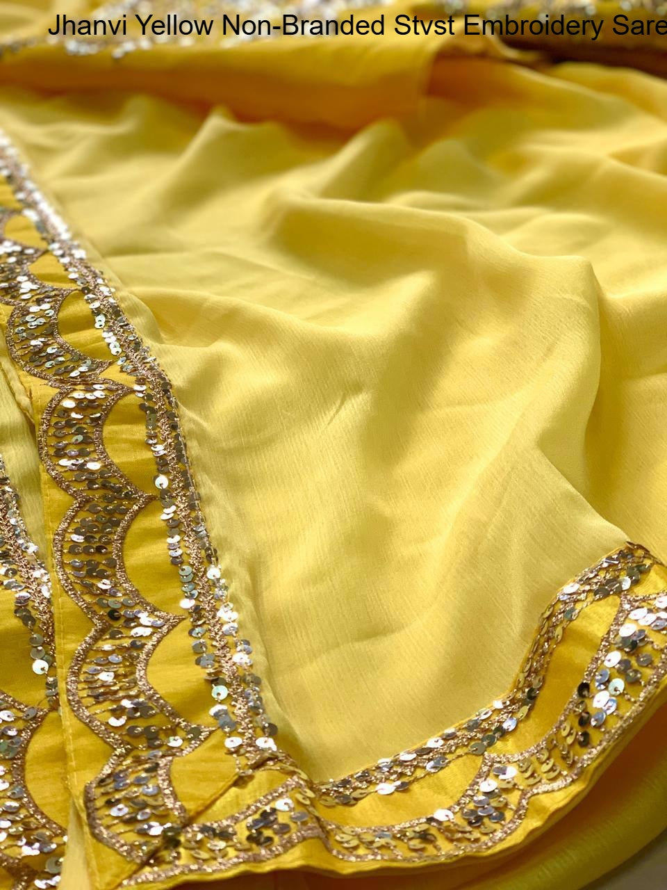 Jhanvi Yellow Non-Branded Stvst Embroidery Sarees