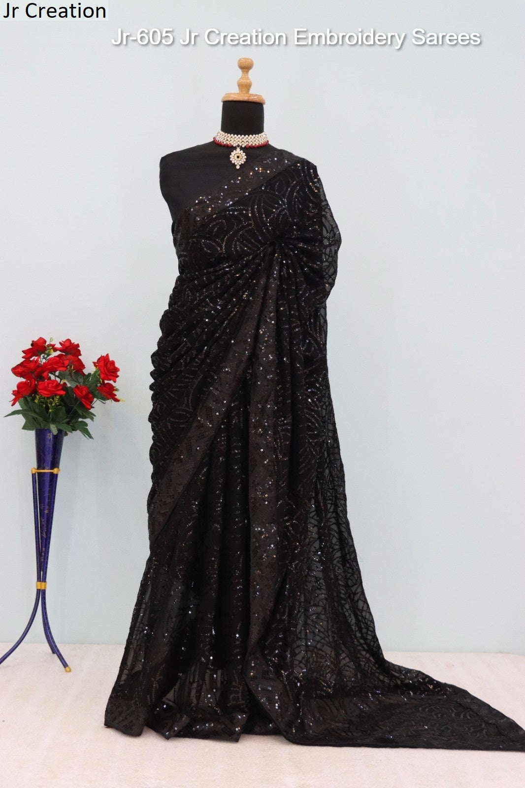 Jr-605 Black Jr Creation Embroidery Sarees