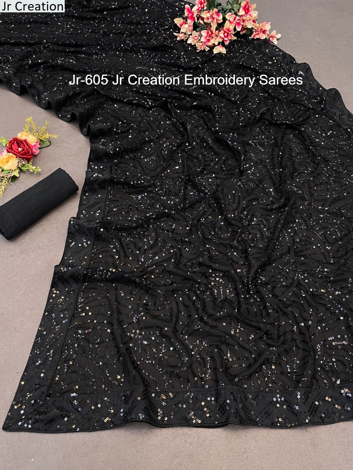 Jr-605 Black Jr Creation Embroidery Sarees