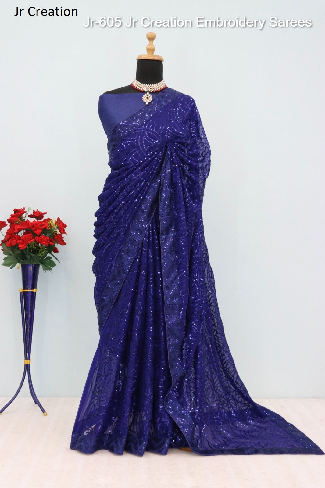 Jr-605 Blue Jr Creation Embroidery Sarees