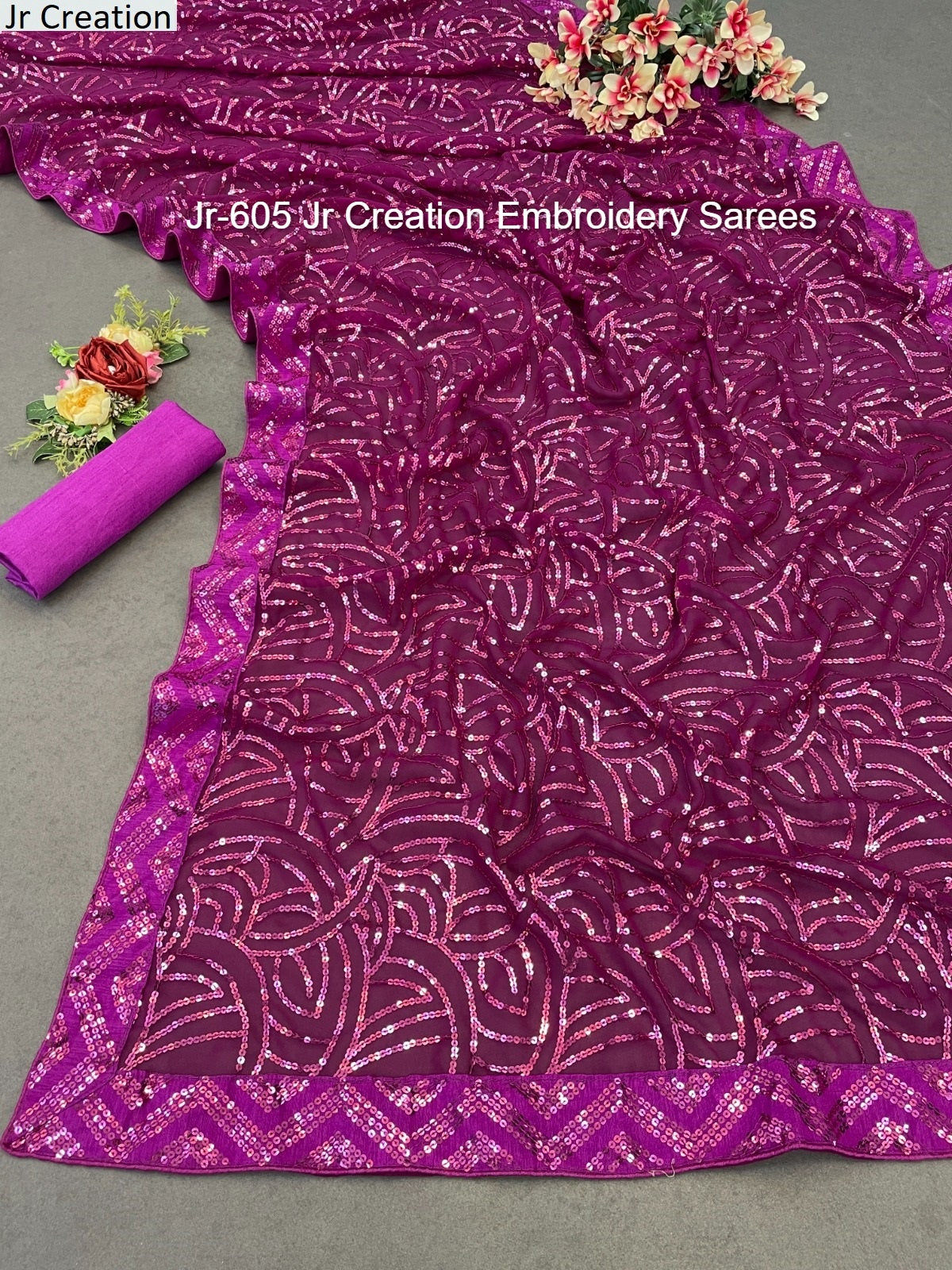 Jr-605 Pink Jr Creation Embroidery Sarees