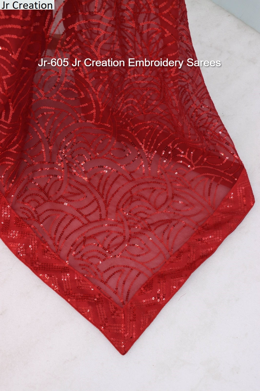 Jr-605 Red Jr Creation Embroidery Sarees