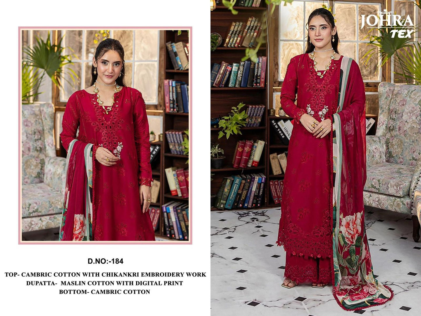 Jt-184 Johra Tex Cambric Cotton Pakistani Salwar Suits