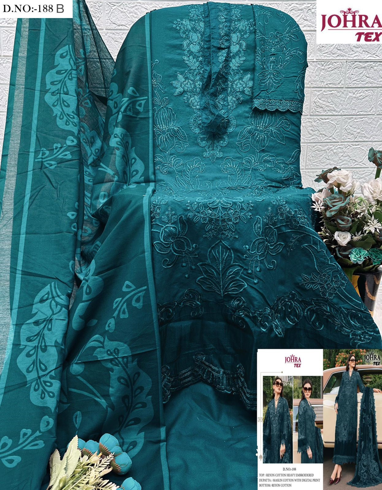 Jt-188-B Johra Tex Rayon Cotton Pakistani Salwar Suits