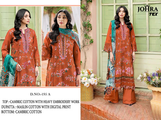 Jt-195-A Johra Tex Cambric Cotton Pakistani Salwar Suits