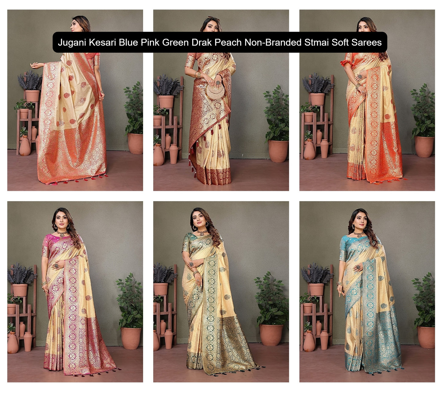 Jugani Kesari Blue Pink Green Drak Peach Non-Branded Stmai Soft Sarees