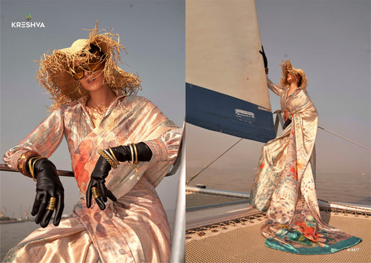 K-4477 Printoria Kreshva Korean Satin Sarees