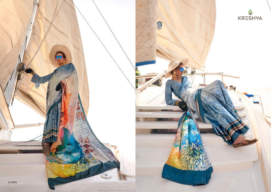 K-4478 Printoria Kreshva Korean Satin Sarees