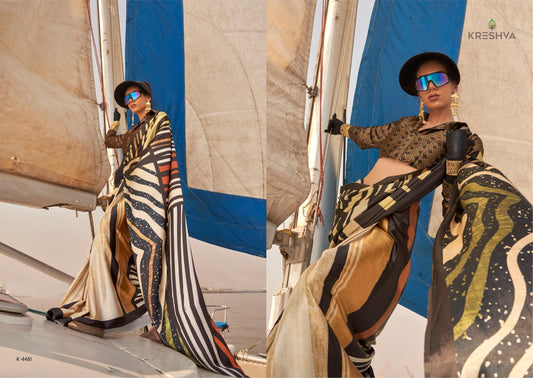 K-4481 Printoria Kreshva Korean Satin Sarees
