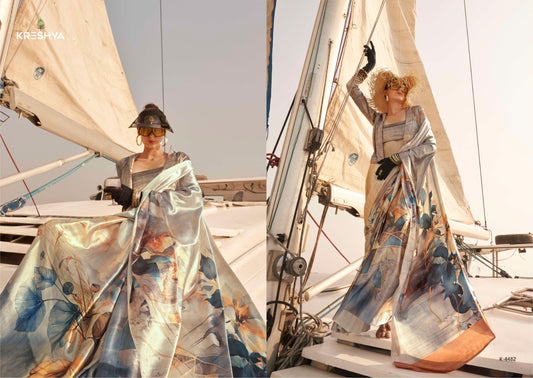 K-4482 Printoria Kreshva Korean Satin Sarees