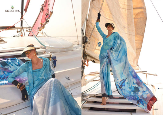 K-4483 Printoria Kreshva Korean Satin Sarees