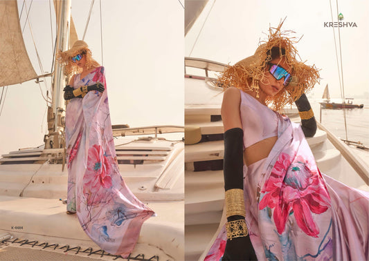 K-4484 Printoria Kreshva Korean Satin Sarees