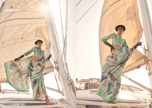 K-4485 Printoria Kreshva Korean Satin Sarees