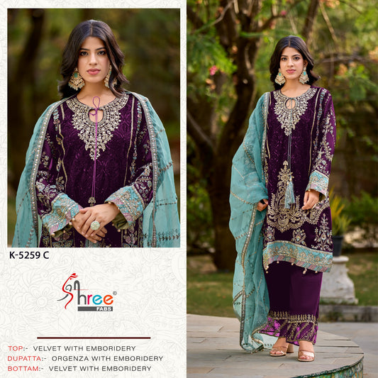 K-5259C Shree Fabs Embroidery Velvet Suits