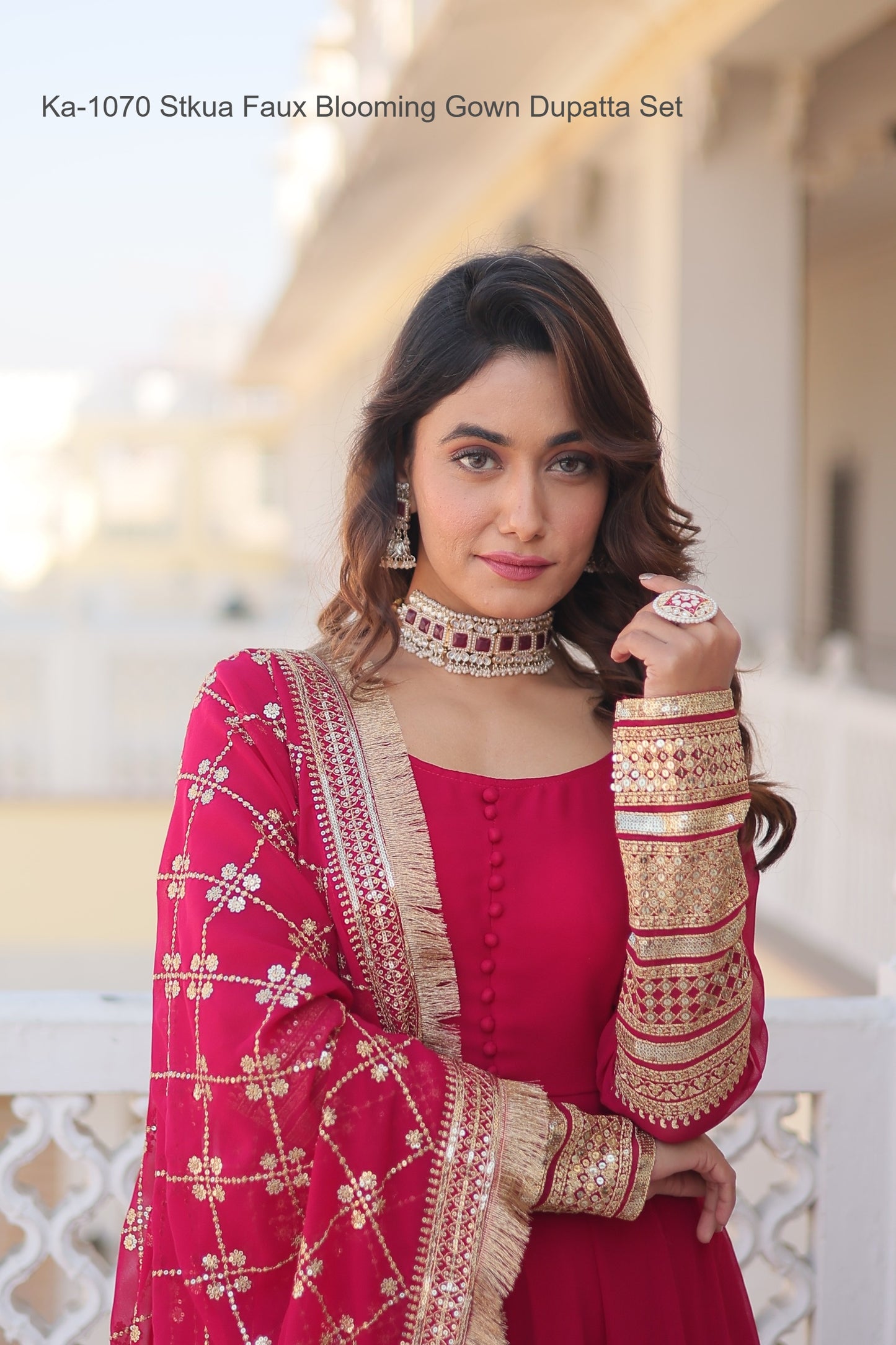 Ka-1070 Stkua Faux Blooming Gown Dupatta Set