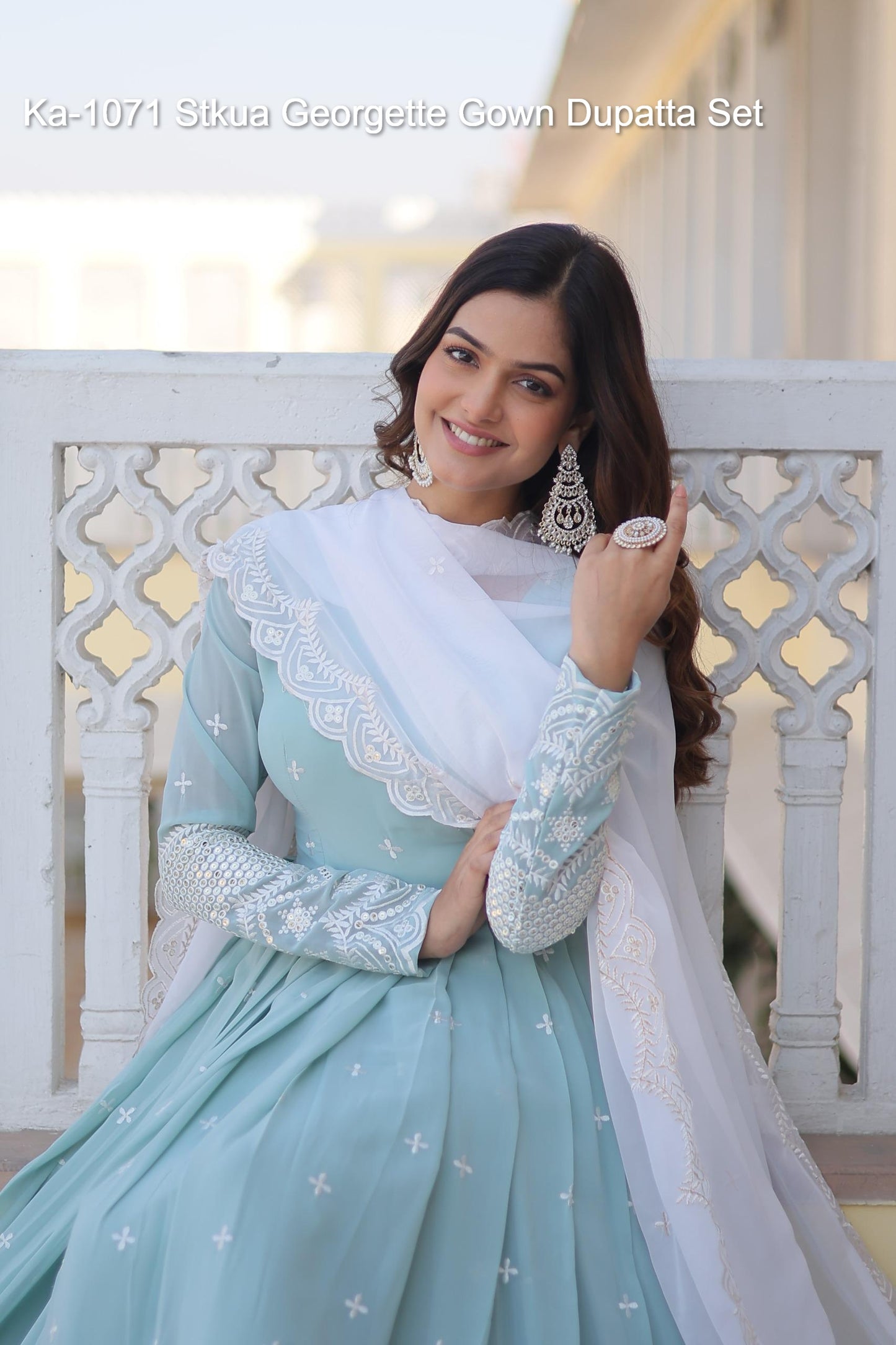 Ka-1071 Stkua Georgette Gown Dupatta Set