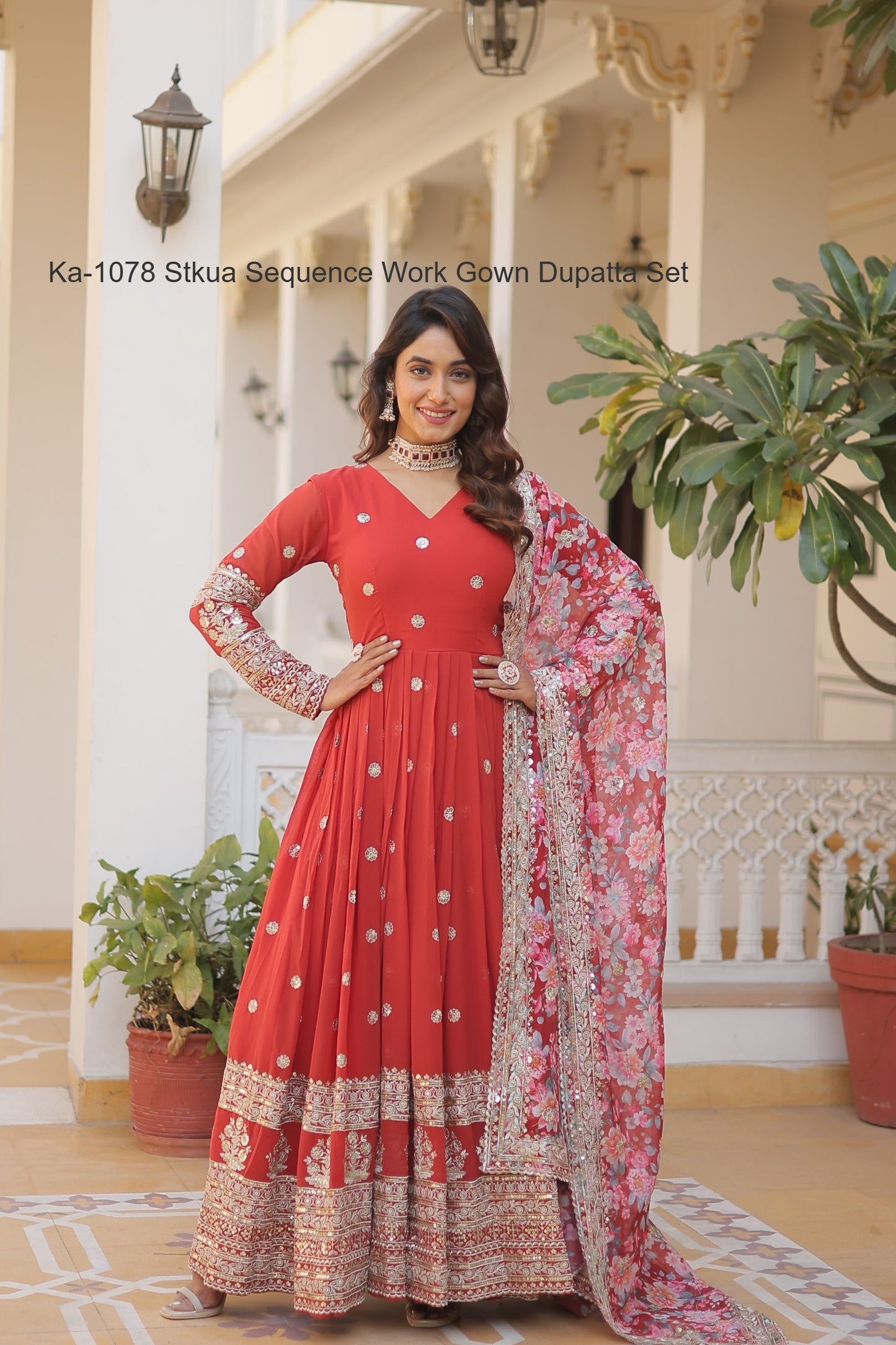 Ka-1078 Stkua Sequence Work Gown Dupatta Set