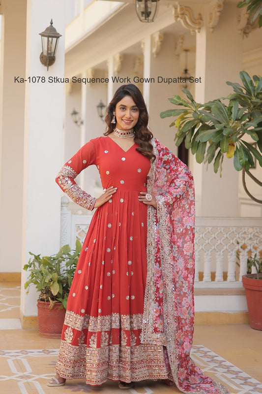 Ka-1078 Stkua Sequence Work Gown Dupatta Set