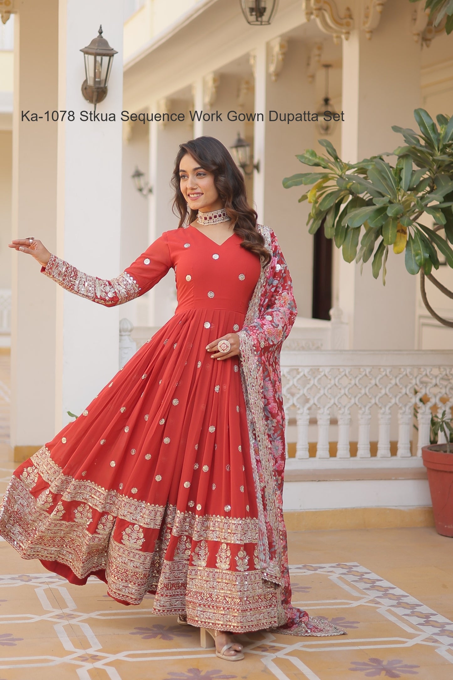 Ka-1078 Stkua Sequence Work Gown Dupatta Set