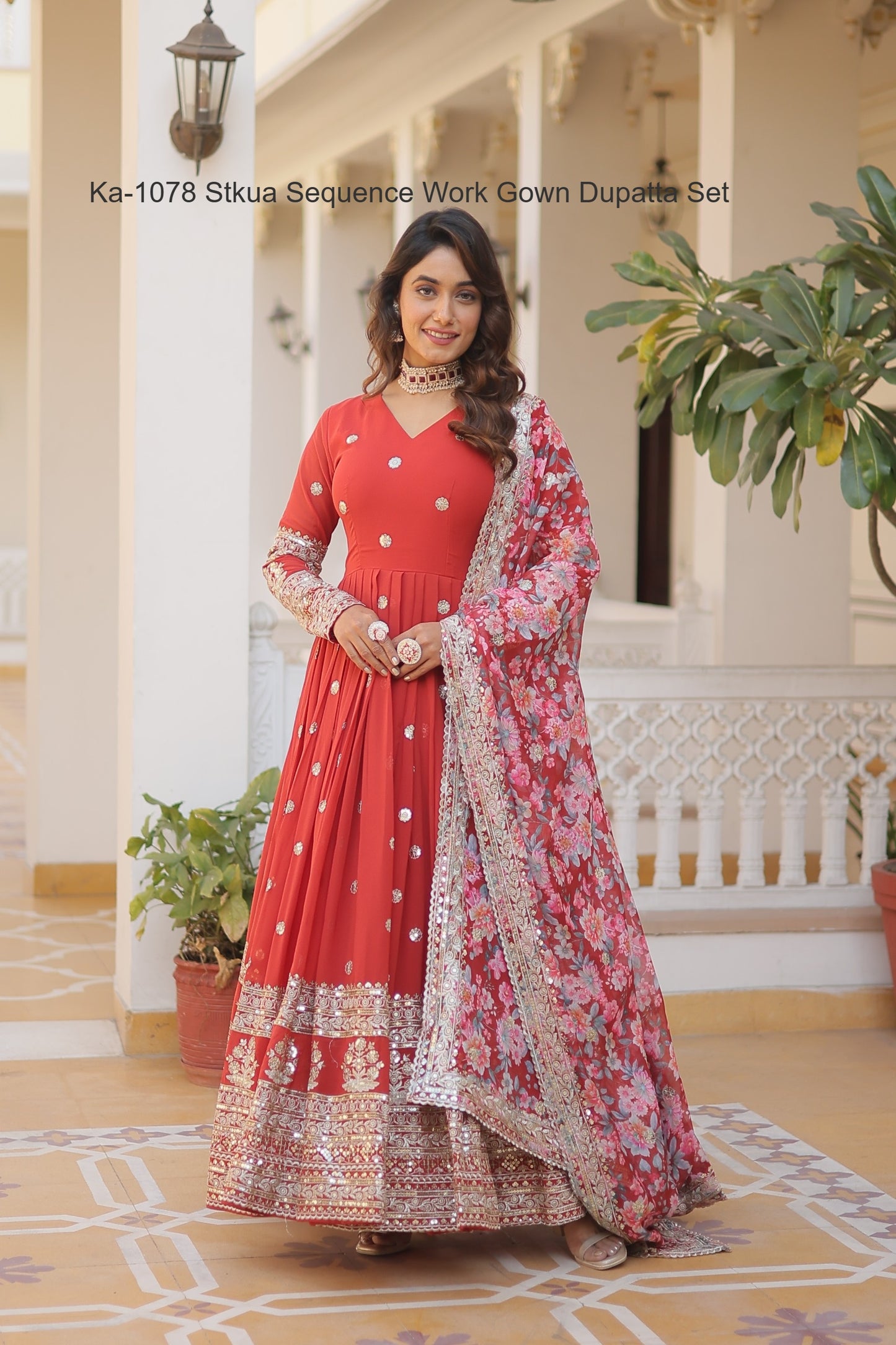 Ka-1078 Stkua Sequence Work Gown Dupatta Set