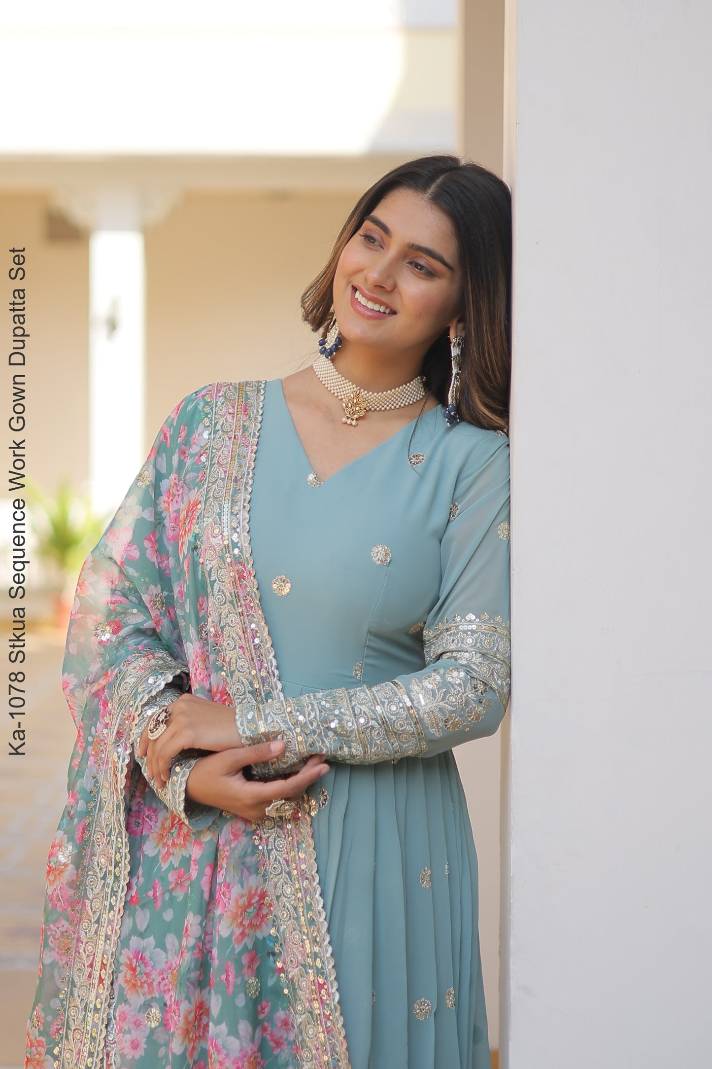 Ka-1078 Stkua Sequence Work Gown Dupatta Set