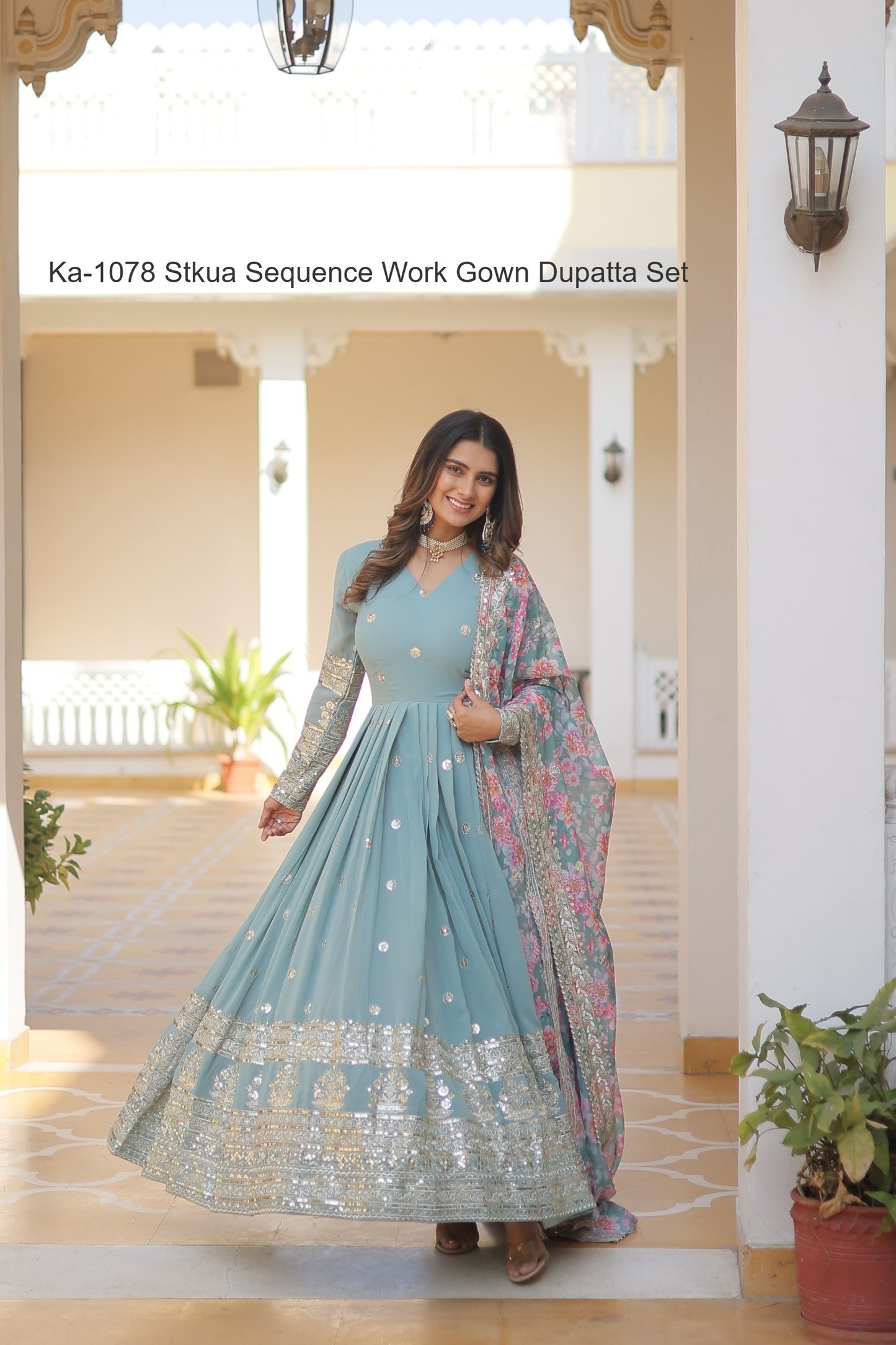 Ka-1078 Stkua Sequence Work Gown Dupatta Set